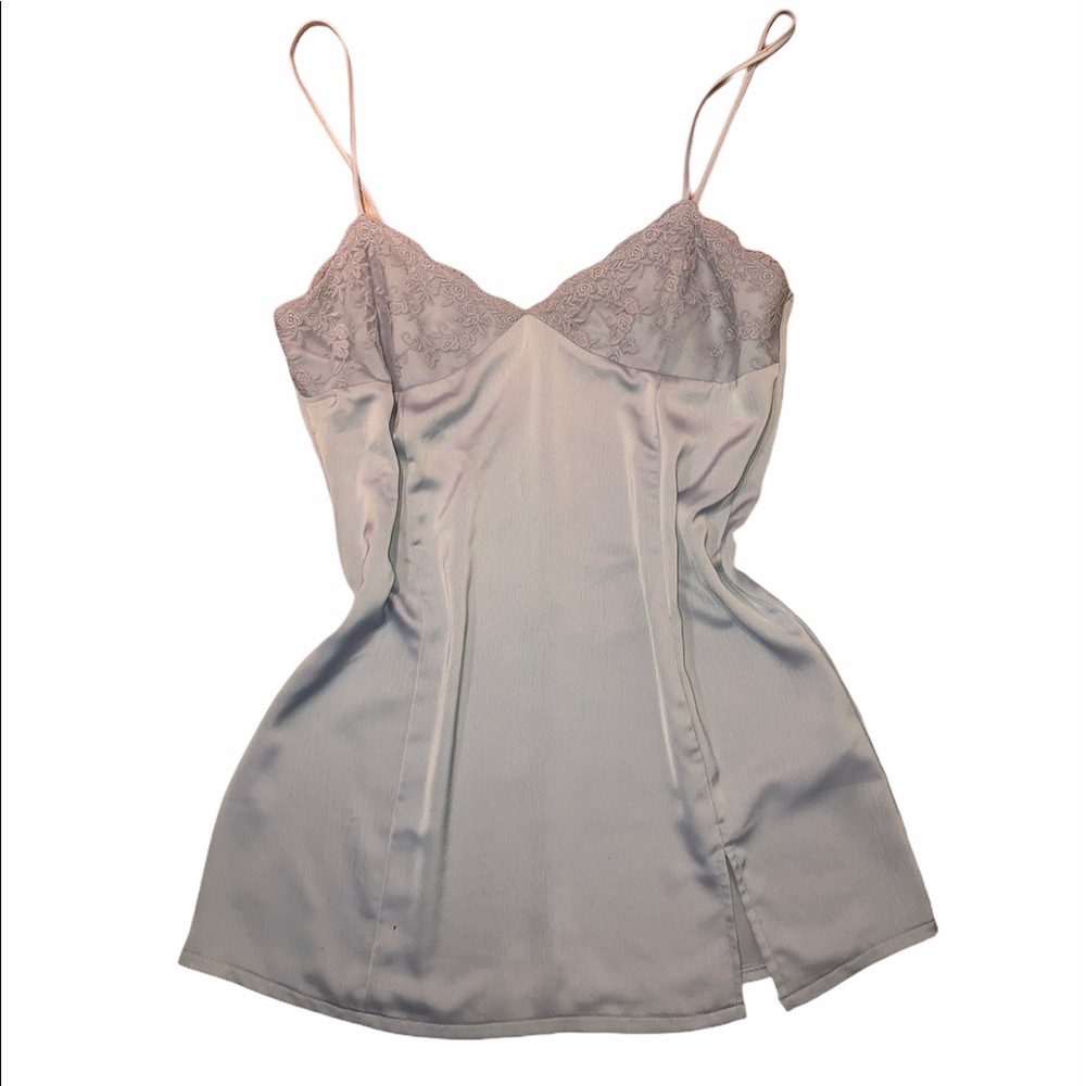 BABY BLUE SILKY LACE SLIP DRESS